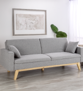 sofa cama gris claro con patas de madera
